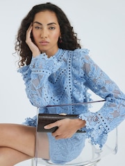 River Island Blue Premium Lace Frill Top - Image 3 of 4
