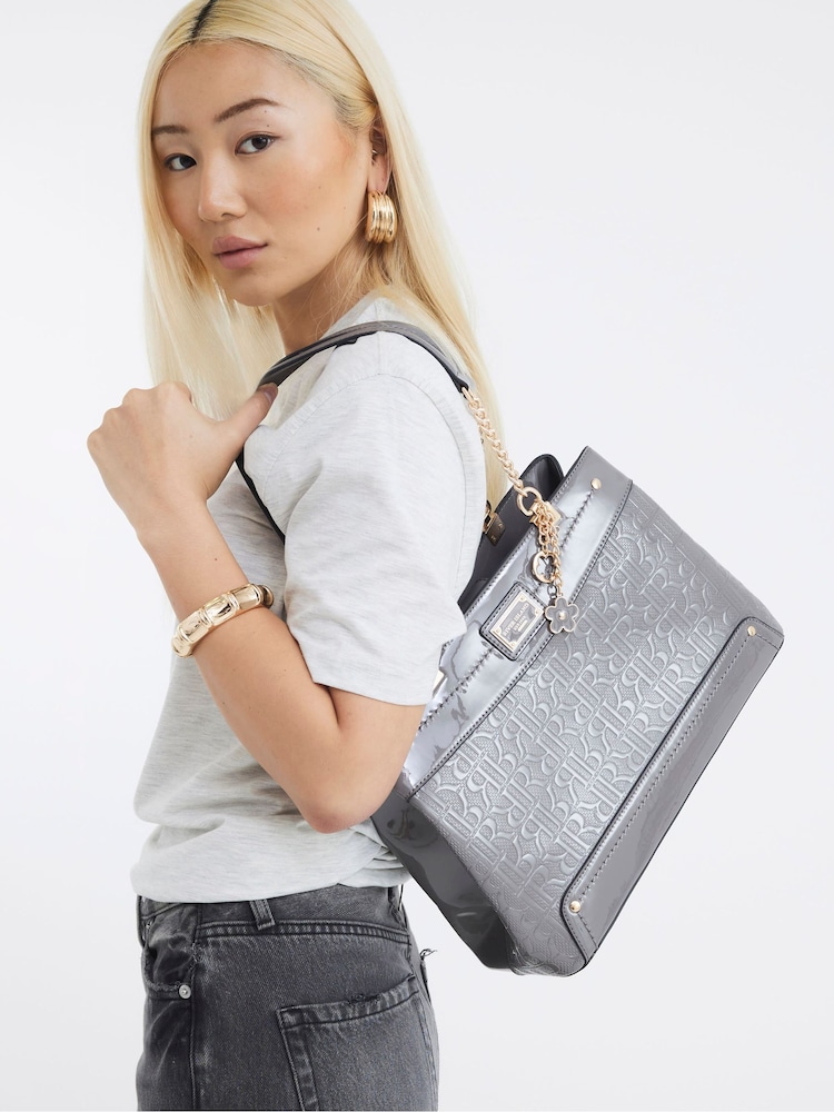 River Island Grey Chain Handle Embossed Tote Bag - Image 1 of 6