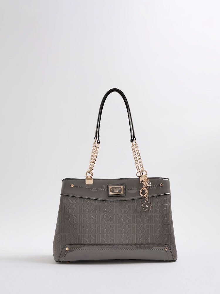 River Island Grey Chain Handle Embossed Tote Bag - Image 2 of 6