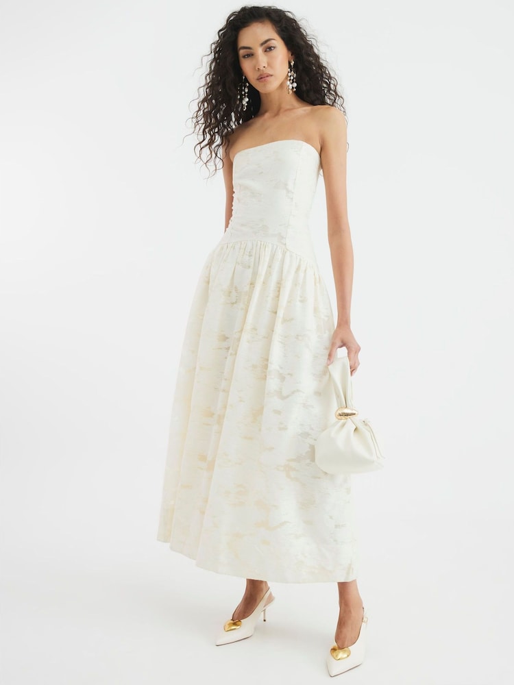 River Island Cream Bandeau Midi Dress - Image 1 of 4 River Island Cream Bandeau Midi Dress - Image 1 of 4