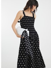 River Island Black Polka Dot Shirred Midi Dress - Image 2 of 4