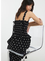 River Island Black Polka Dot Shirred Midi Dress - Image 3 of 4