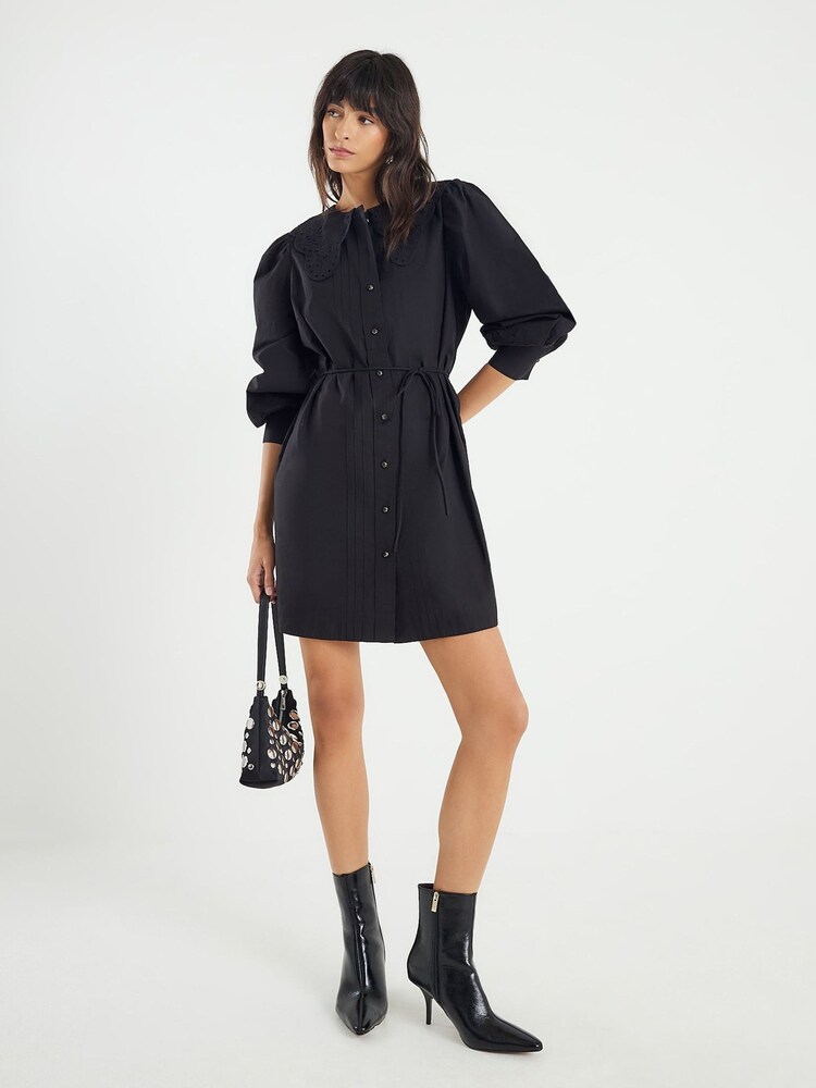 River Island Black Collar Mini Shirt Dress - Image 1 of 4