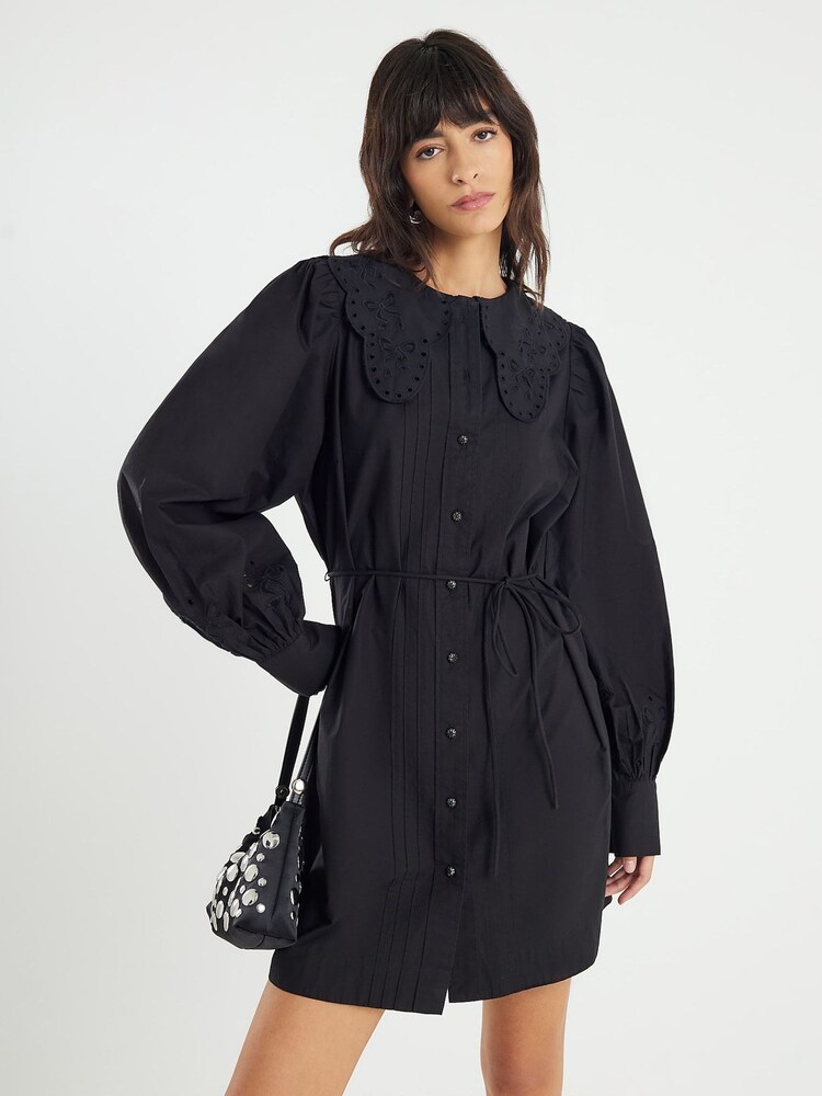 River Island Black Collar Mini Shirt Dress - Image 2 of 4