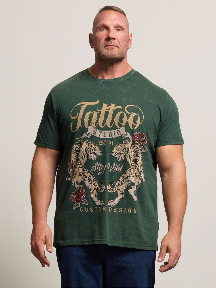BadRhino Big & Tall Green Tattoo Tiger T-Shirt - Image 1 of 6