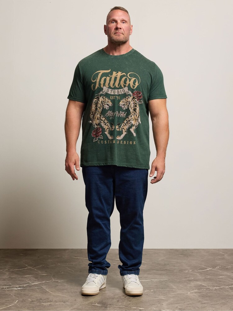 BadRhino Big & Tall Green Tattoo Tiger T-Shirt - Image 2 of 6 BadRhino Big & Tall Green Tattoo Tiger T-Shirt - Image 2 of 6