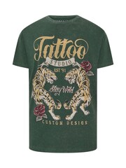BadRhino Big & Tall Green Tattoo Tiger T-Shirt - Image 5 of 6