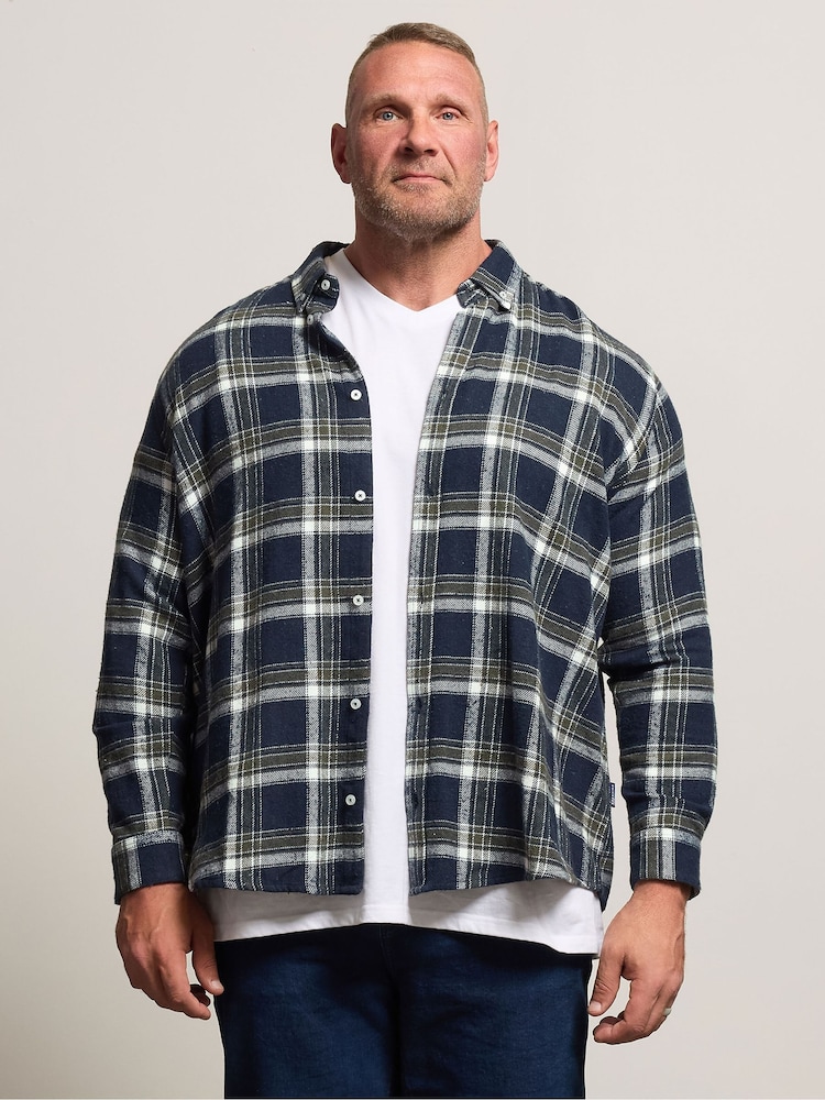 BadRhino Big & Tall Navy Blue Brushed Check Shirt - Image 1 of 7 BadRhino Big & Tall Navy Blue Brushed Check Shirt - Image 1 of 7