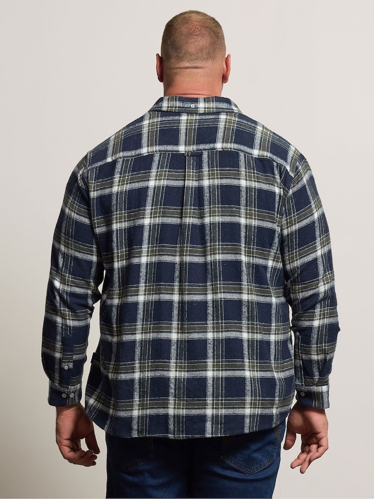 BadRhino Big & Tall Navy Blue Brushed Check Shirt - Image 2 of 7 BadRhino Big & Tall Navy Blue Brushed Check Shirt - Image 2 of 7