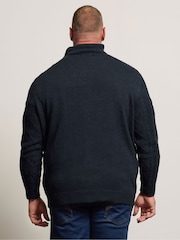 BadRhino Big & Tall Blue Cable Half Zip Knitted Jumper - Image 3 of 5