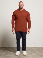 BadRhino Big & Tall Orange Long Sleeve Cable Knitted Polo Shirt - Image 2 of 6