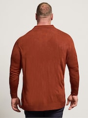 BadRhino Big & Tall Orange Long Sleeve Cable Knitted Polo Shirt - Image 3 of 6