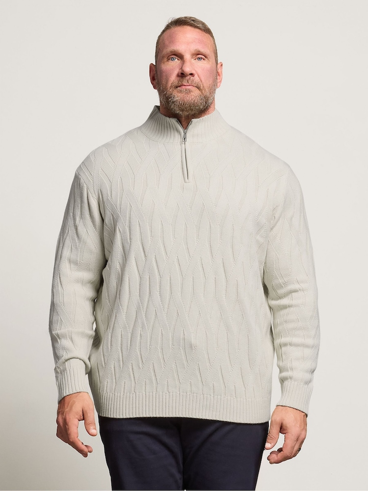 BadRhino Big & Tall Natural Cable Half Zip Knitted Jumper - Image 1 of 6