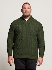 BadRhino Big & Tall Green Cable Half Zip Knitted Jumper - Image 1 of 6