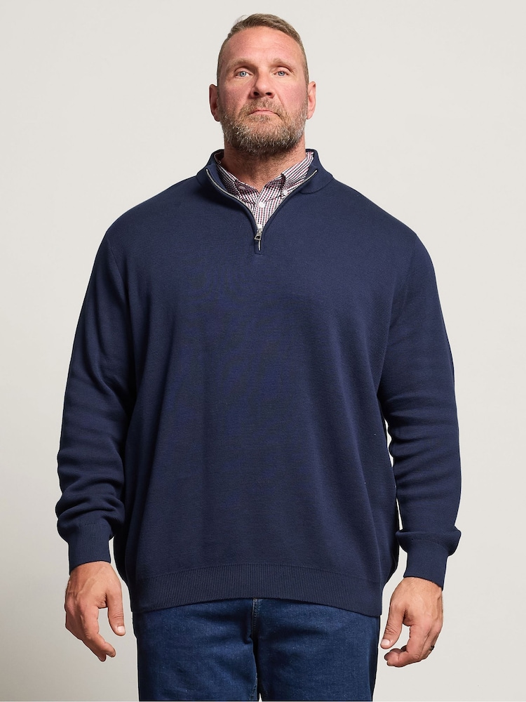 BadRhino Big & Tall Blue Mockshirt Half Zip Milano Jumper - Image 1 of 6