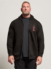 BadRhino Big & Tall Black Samurai Back Print Zip Hoodie - Image 1 of 6