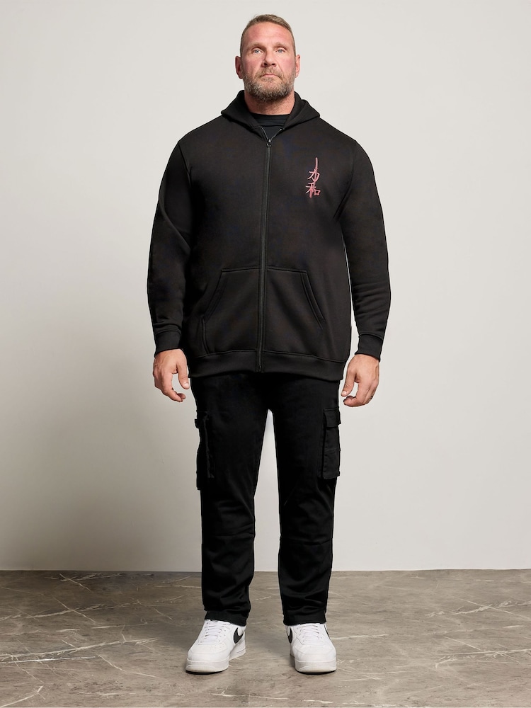 BadRhino Big & Tall Black Samurai Back Print Zip Hoodie - Image 2 of 6