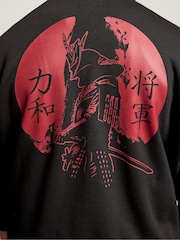 BadRhino Big & Tall Black Samurai Back Print Zip Hoodie - Image 4 of 6
