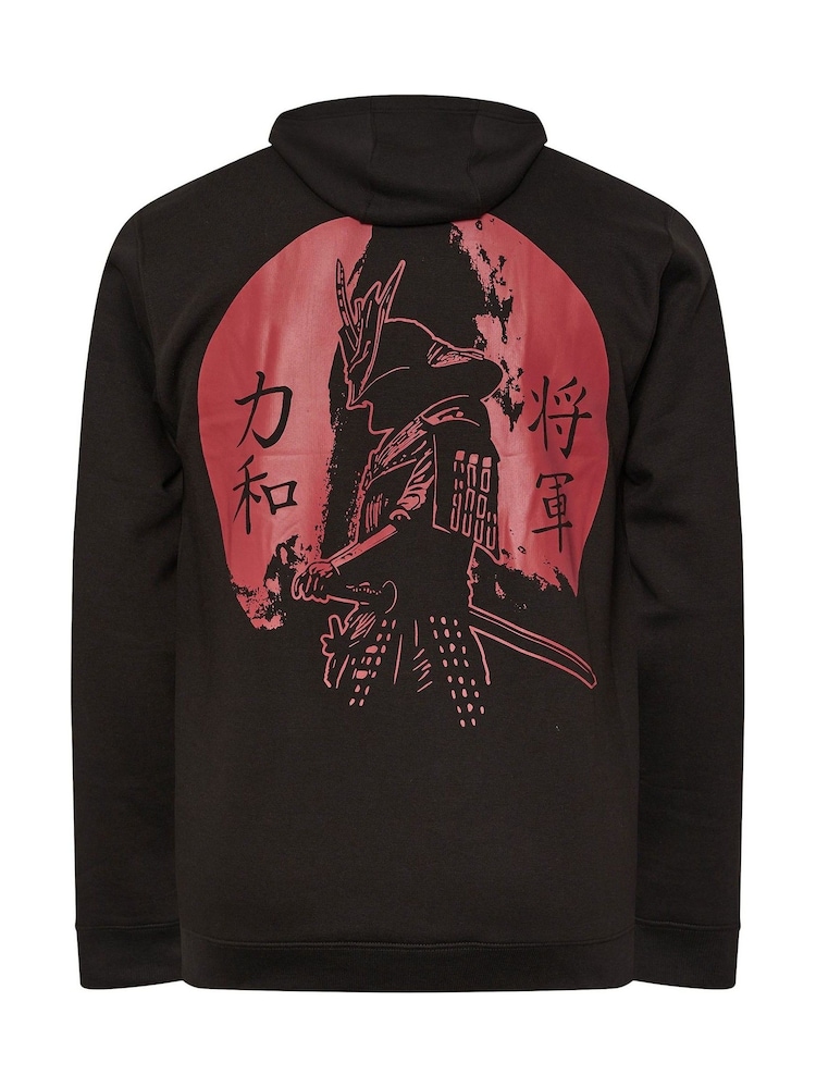 BadRhino Big & Tall Black Samurai Back Print Zip Hoodie - Image 6 of 6