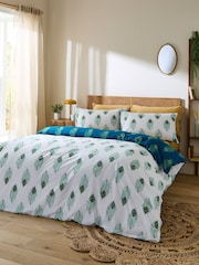 Their Nibs Teal Green Their Nibs Teal Green Peacock Feather Cotton Reversible Duvet Cover Set - Image 1 of 5
