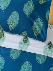 Their Nibs Teal Green Their Nibs Teal Green Peacock Feather Cotton Reversible Duvet Cover Set - Image 4 of 5