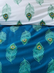 Their Nibs Teal Green Their Nibs Teal Green Peacock Feather Cotton Reversible Duvet Cover Set - Image 5 of 5