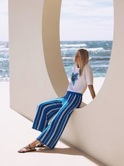 Jigsaw Blue Stripe Knitted Trousers - Image 1 of 6