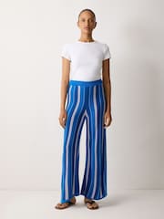 Jigsaw Blue Stripe Knitted Trousers - Image 3 of 6