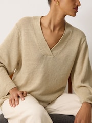 Jigsaw Natural 100% Linen V-Neck Slouchy Jumper - Image 1 of 6