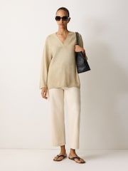 Jigsaw Natural 100% Linen V-Neck Slouchy Jumper - Image 2 of 6