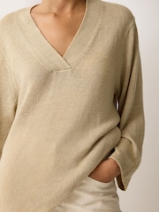 Jigsaw Natural 100% Linen V-Neck Slouchy Jumper - Image 3 of 6