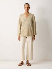 Jigsaw Natural 100% Linen V-Neck Slouchy Jumper - Image 4 of 6