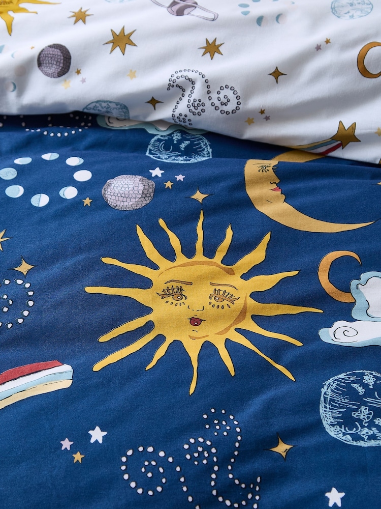 Their Nibs Navy Blue Disco Space Cotton Reversible Duvet Cover Set - Image 5 of 5 Their Nibs Navy Blue Disco Space Cotton Reversible Duvet Cover Set - Image 5 of 5