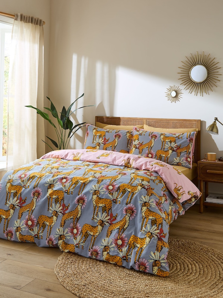 Their Nibs Grey Untamed Cheetah Cotton Reversible Duvet Cover Set - Image 1 of 5