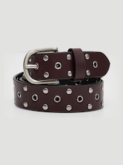 Hush Red Leather Studded Eyelet Belt - Image 1 of 5