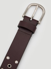 Hush Red Leather Studded Eyelet Belt - Image 2 of 5