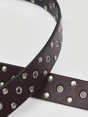 Hush Red Leather Studded Eyelet Belt - Image 3 of 5