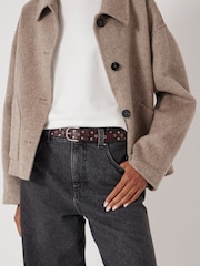 Hush Red Leather Studded Eyelet Belt - Image 4 of 5