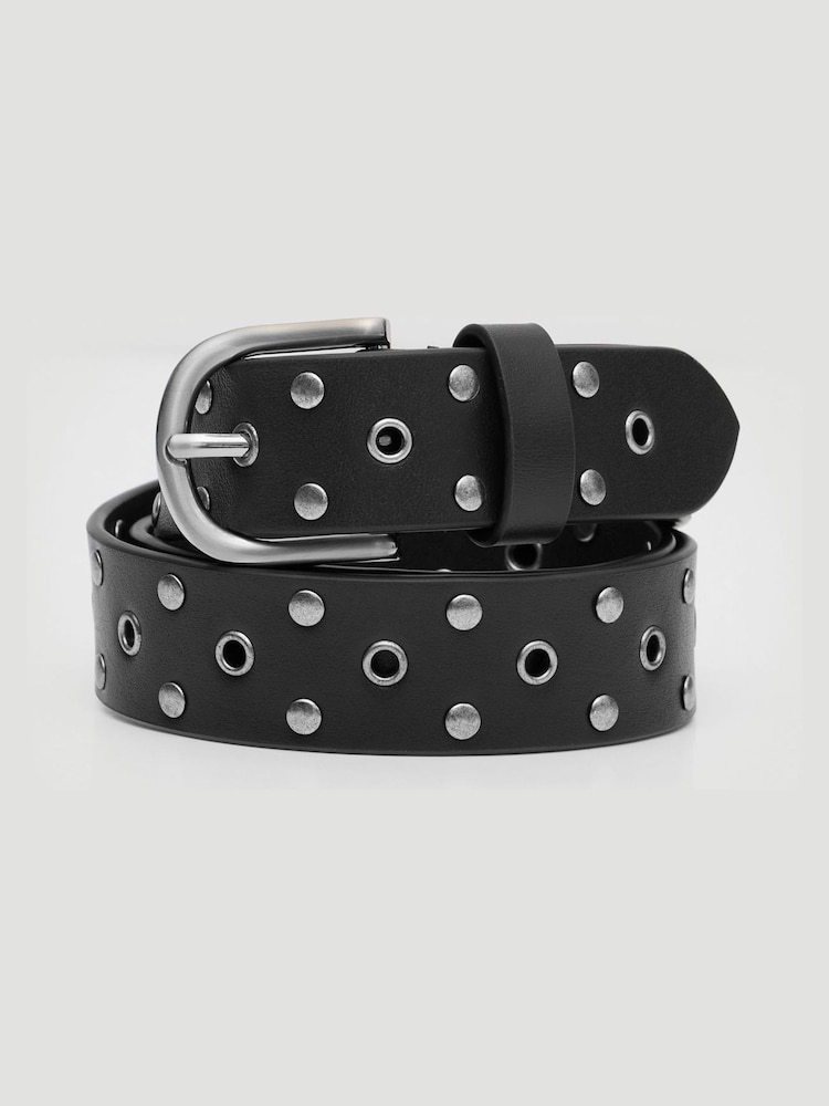 Hush Black Leather Studded Eyelet Belt - Image 1 of 6