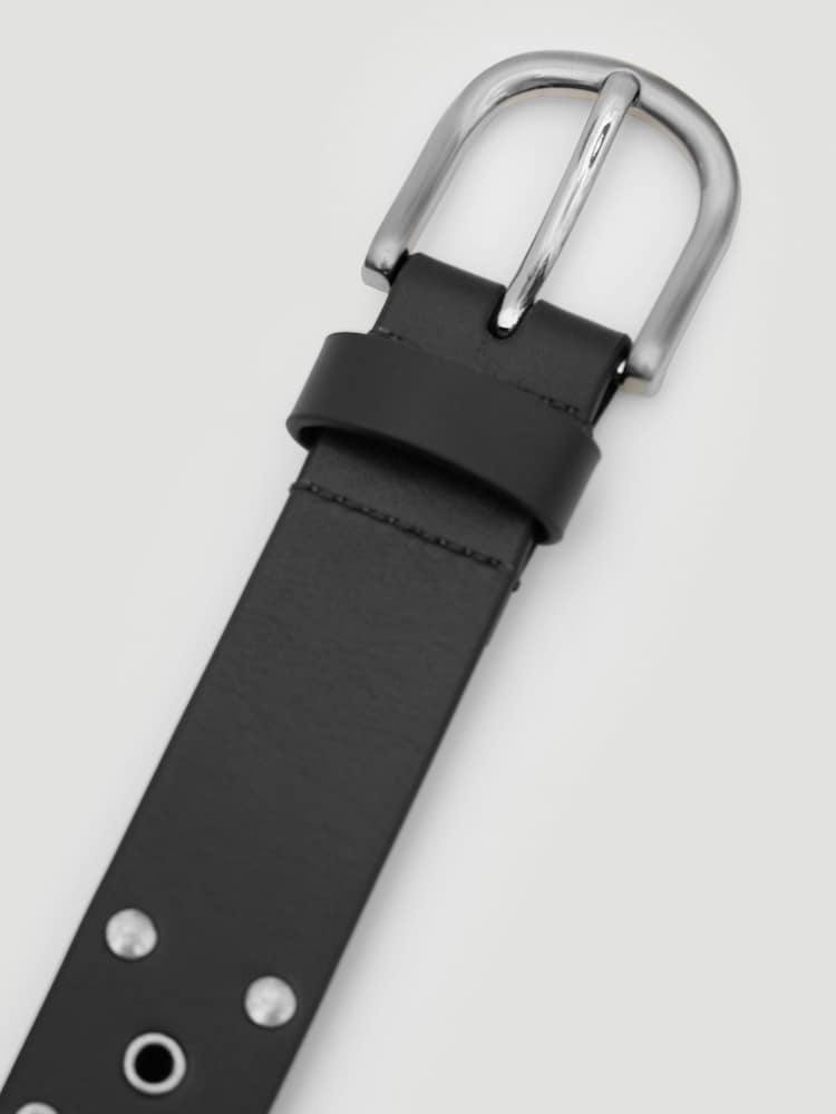 Hush Black Leather Studded Eyelet Belt - Image 2 of 6
