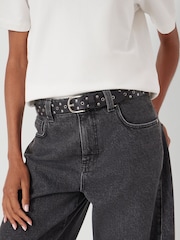 Hush Black Leather Studded Eyelet Belt - Image 4 of 6