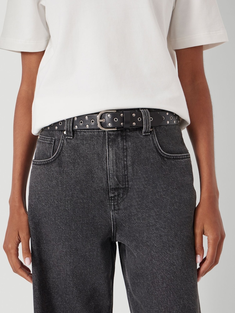 Hush Black Leather Studded Eyelet Belt - Image 6 of 6 Hush Black Leather Studded Eyelet Belt - Image 6 of 6