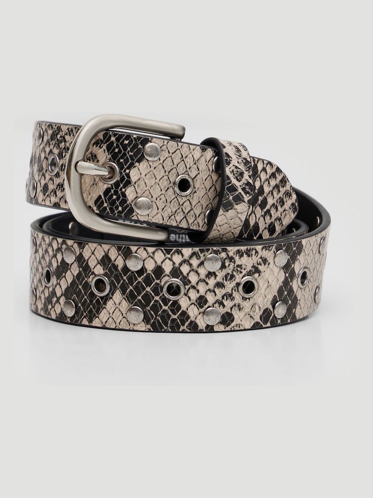 Hush Animal Print Leather Studded Eyelet Belt - Image 1 of 5