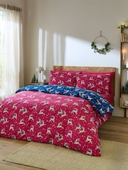 Their Nibs Blue Christmas Reindeer Reversible Duvet Cover Set - Image 2 of 5