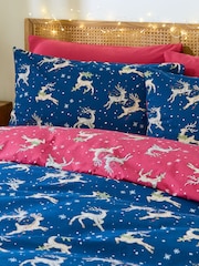 Their Nibs Blue Christmas Reindeer Reversible Duvet Cover Set - Image 3 of 5