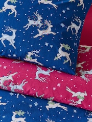 Their Nibs Blue Christmas Reindeer Reversible Duvet Cover Set - Image 4 of 5