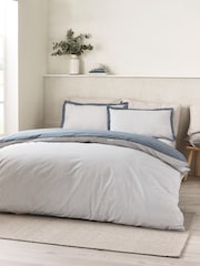 Catherine Lansfield Navy Blue Oxford Pinstripe Reversible Duvet Cover Set - Image 1 of 4