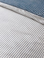 Catherine Lansfield Navy Blue Oxford Pinstripe Reversible Duvet Cover Set - Image 4 of 4