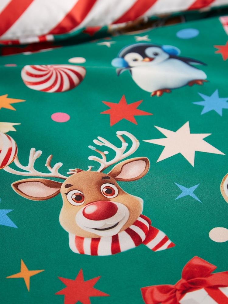Catherine Lansfield Green Christmas Icons So Soft Reversible Duvet Cover Set - Image 6 of 6 Catherine Lansfield Green Christmas Icons So Soft Reversible Duvet Cover Set - Image 6 of 6