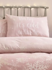 Catherine Lansfield Pink Baby Its Cold Outside Reversible Duvet Cover Set - Image 4 of 5